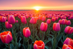 Sunset Over Tulip Field