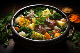 Un bol de soupe avec de la viande et des légumes