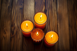 Lit Candles on Wooden Background