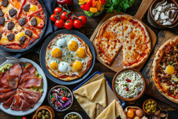 Assorted Delicious Pizzas and Ingredients