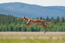 Energetic Dog Leaping Across Field