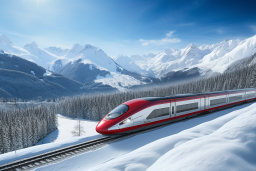 High-Speed Train in Snowy Mountain Landscape