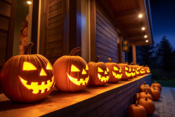 Row of Carved Halloween Pumpkins