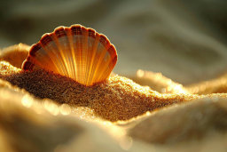 Glowing Seashell on Sandy Beach