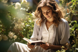 Woman Reading in a Sunlit Garden