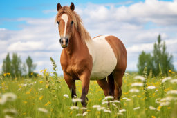 Horse in a Sunny Flower Field
