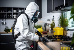 Person in Hazardous Material Suit Inspecting Kitchen