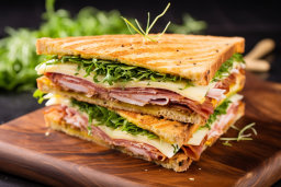 Hearty Club Sandwich on Wooden Board