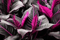 Pink Accents on Black and White Leaves