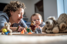 Une femme et un bébé jouant avec des jouets