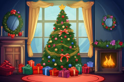 Cozy Christmas Room with Decorated Tree