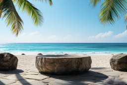 Tropical Beachfront with Stone Bench