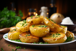 a plate of baked potatoes