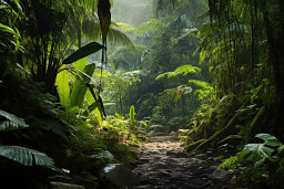 Mystical Light in Lush Rainforest Path
