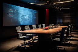 a conference room with a large screen