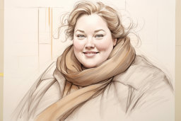 Sketch of Fashionable Person Wearing Scarf