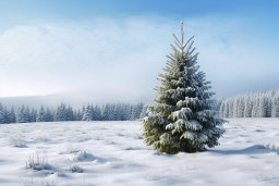 Snow-covered Pine Tree in Winter Landscape