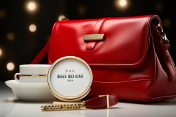 Red Leather Bag and Cosmetics Set