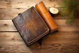 Vintage Leather Bound Books on Wooden Table