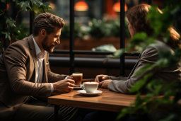 Two People Having Coffee at a Cafe