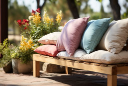 Outdoor Wooden Bench with Colorful Pillows