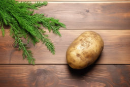 Potato and Dill on Wooden Background
