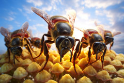 a group of bees on a flower