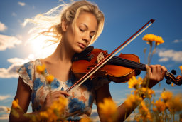 Violinist Playing in a Field of Flowers