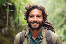 Hiker with Backpack in Lush Forest
