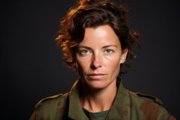 Person in Military Garb with Dynamic Hair