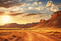 Golden Sunset Over Desert Landscape