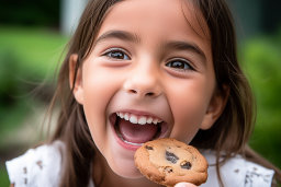 a girl eating a cookie