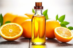 Orange Oil Bottle and Fresh Oranges