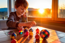 uma criança brincando com brinquedos coloridos