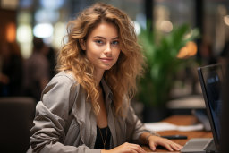Woman Working at Computer Desk