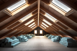Attic Interior with Skylights and Insulation Blocks