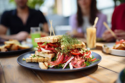 Fresh Sandwich on a Plate at Outdoor Cafe