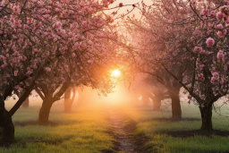 Sunrise Through Cherry Blossoms