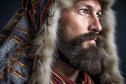 a man with a beard wearing a fur hood