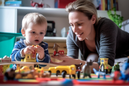 Une femme et un enfant jouant avec des jouets