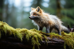 a fox standing on a log