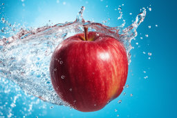 a red apple splashing into water
