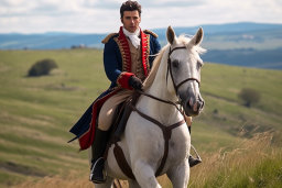 a man in a garment riding a horse