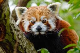 Red Panda Peeking from Behind a Tree