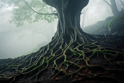 un arbre avec de nombreuses racines