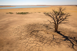 a tree in the middle of a dry desert