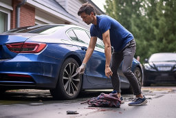 un homme nettoyant un pneu de voiture