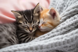 Deux chatons câlins sur une couverture