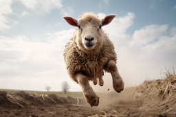 a sheep jumping in the air