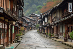 Traditional Japanese Street in Autumn